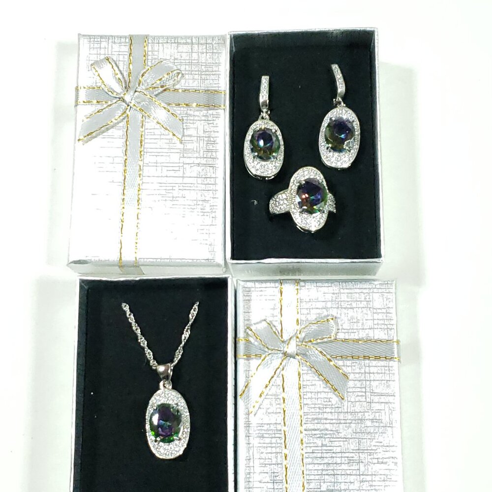 3 Piece Dark Rainbow 925 Necklace, Earrings & Ring